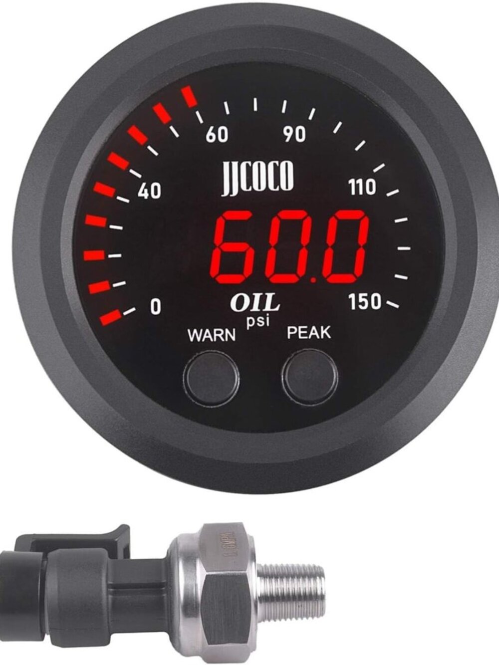 Digital Oil Pressure Gauge Kit 2-1/16" 150 PSI - Red Display for Auto, Boat